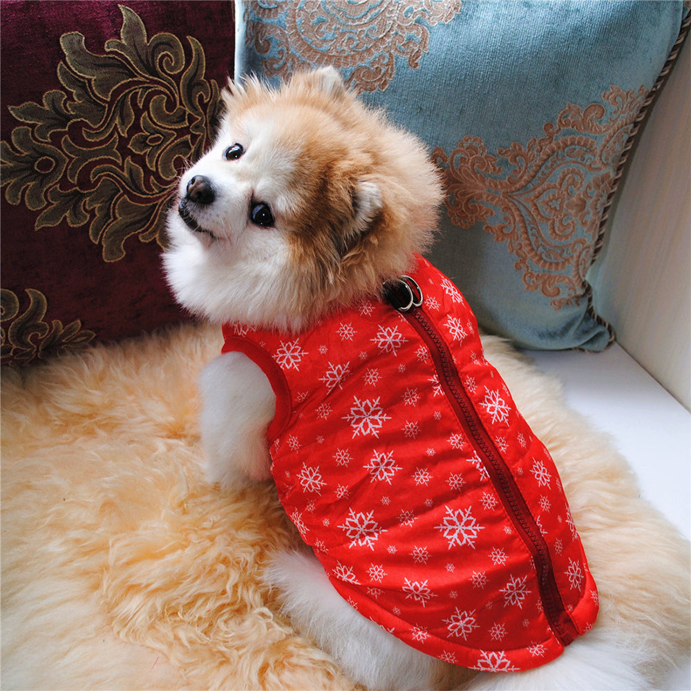 Christmas Snowflake Print Warm Pet Dog Jacket with Leash Anchor Medium