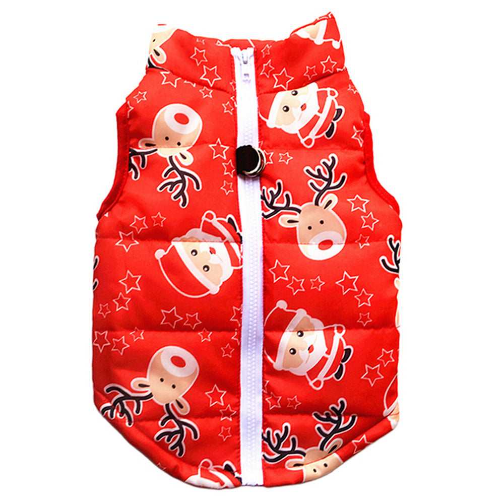 Christmas Santa Print Warm Pet Dog Jacket with Leash Anchor Large
