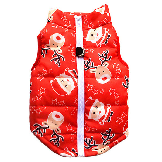 Christmas Santa Print Warm Pet Dog Jacket with Leash Anchor Medium