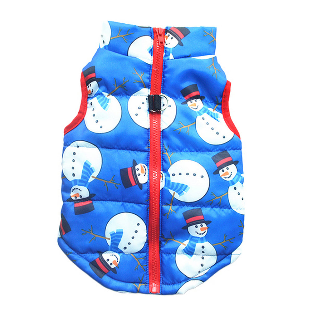 Christmas Snowman Print Warm Pet Dog Jacket with Leash Anchor Medium