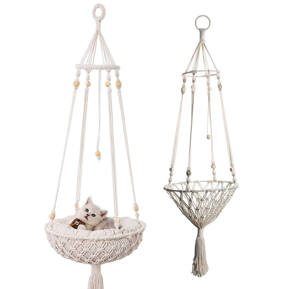 40x140cm Handwoven Hanging Pet Cat Hammock Macrame Cat Swing Bed Nest