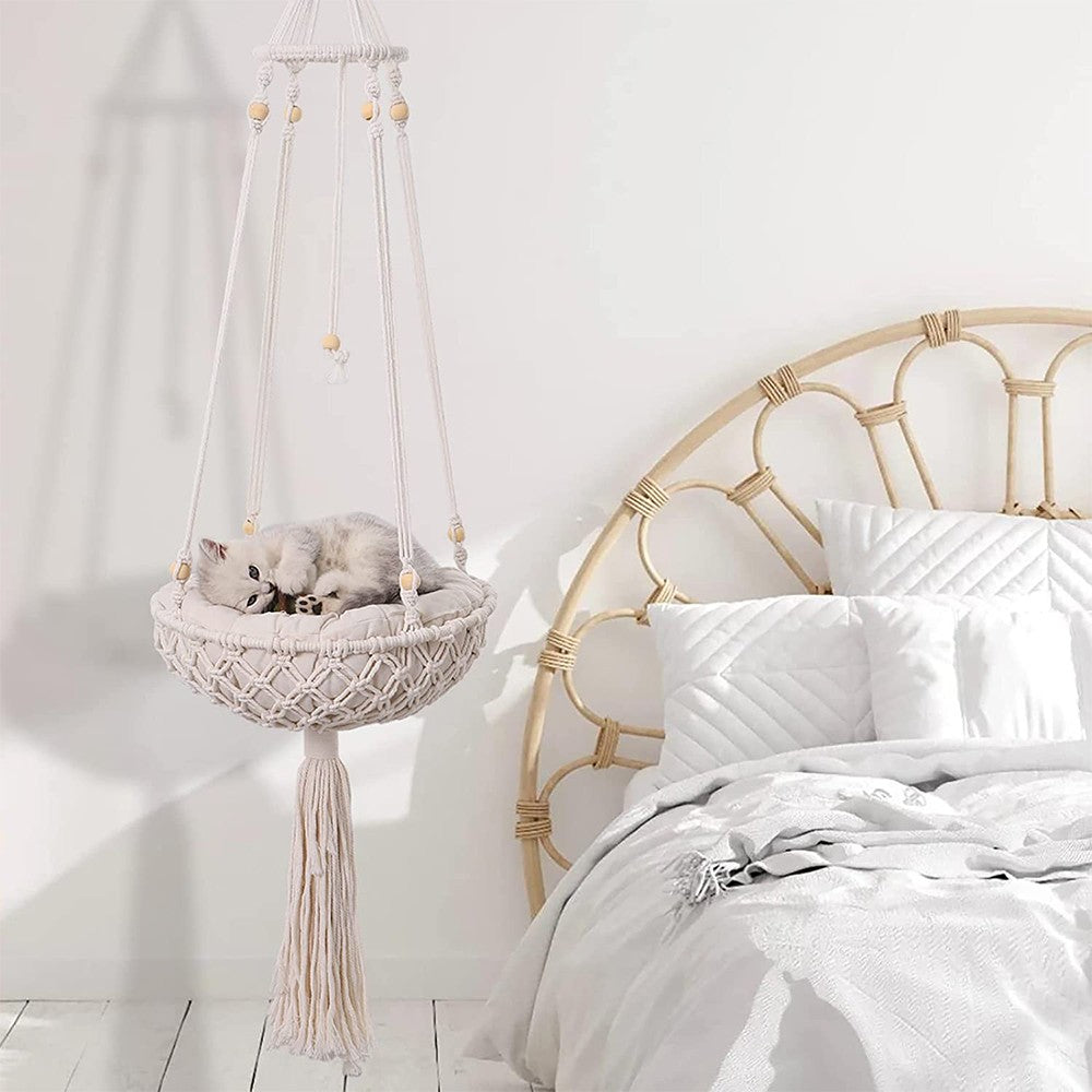 40x140cm Handwoven Hanging Pet Cat Hammock Macrame Cat Swing Bed Nest