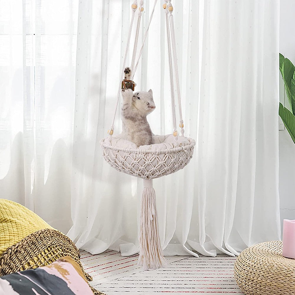30x100cm Handwoven Hanging Pet Cat Hammock Macrame Cat Swing Bed Nest