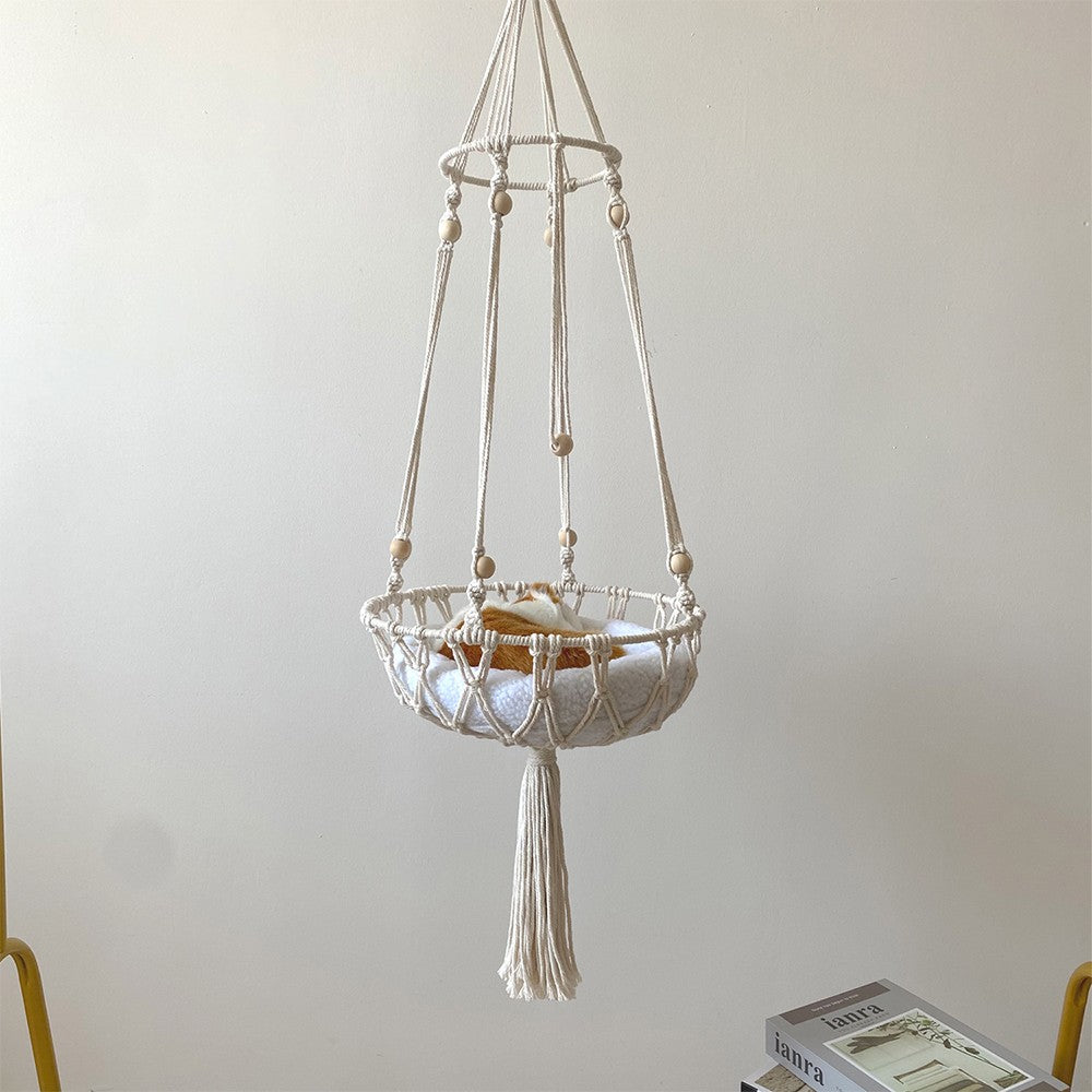 40x140cm Handwoven Hanging Pet Cat Hammock Macrame Cat Swing Bed Nest