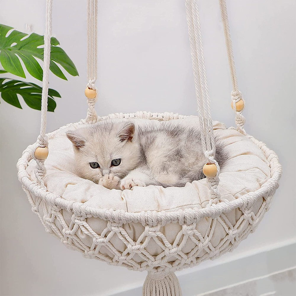 40x140cm Handwoven Hanging Pet Cat Hammock Macrame Cat Swing Bed Nest