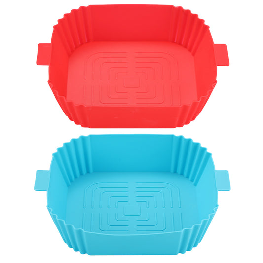 2X Reusable Square Air Fryer Silicone Pot Red Blue