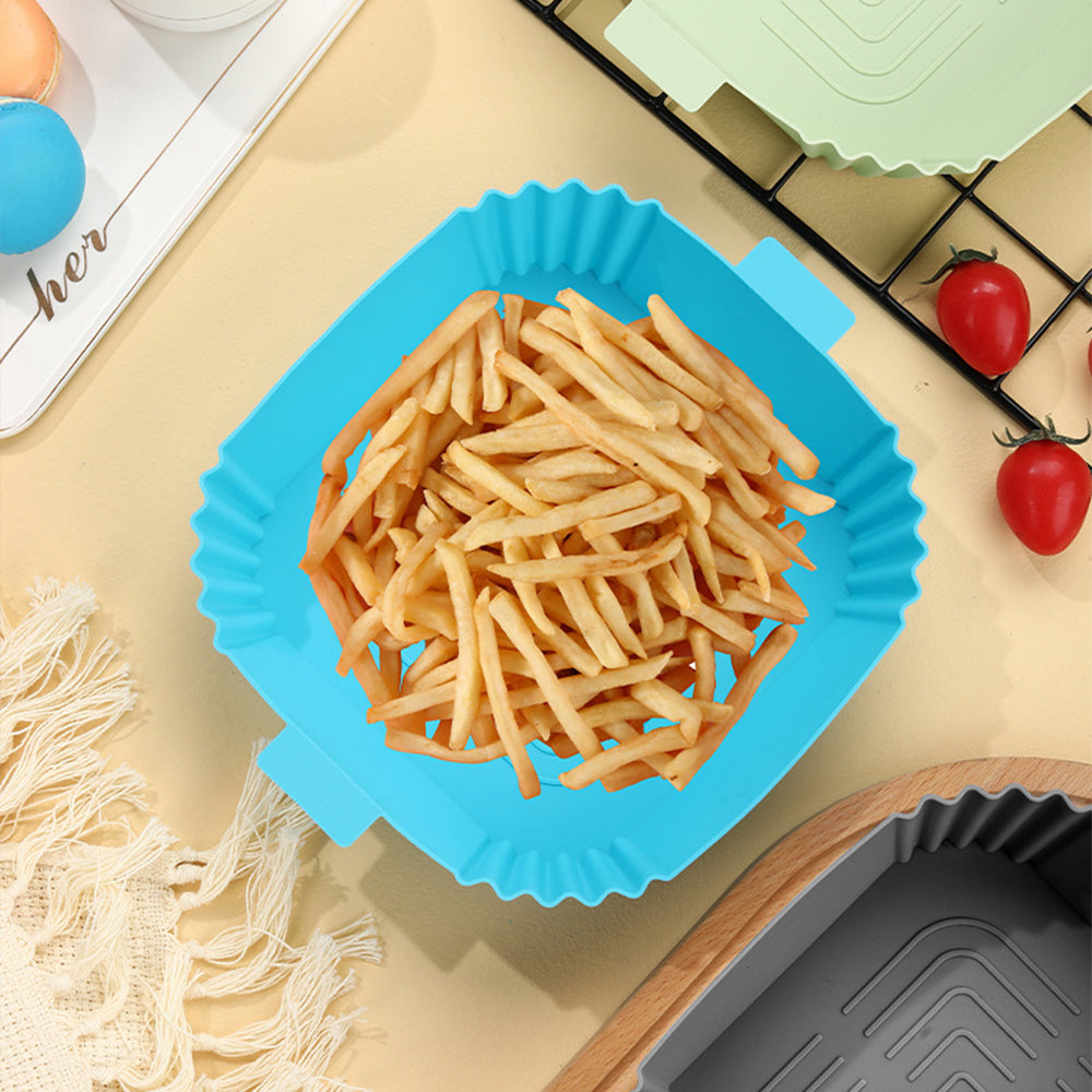 2X Reusable Square Air Fryer Silicone Pot Red Blue