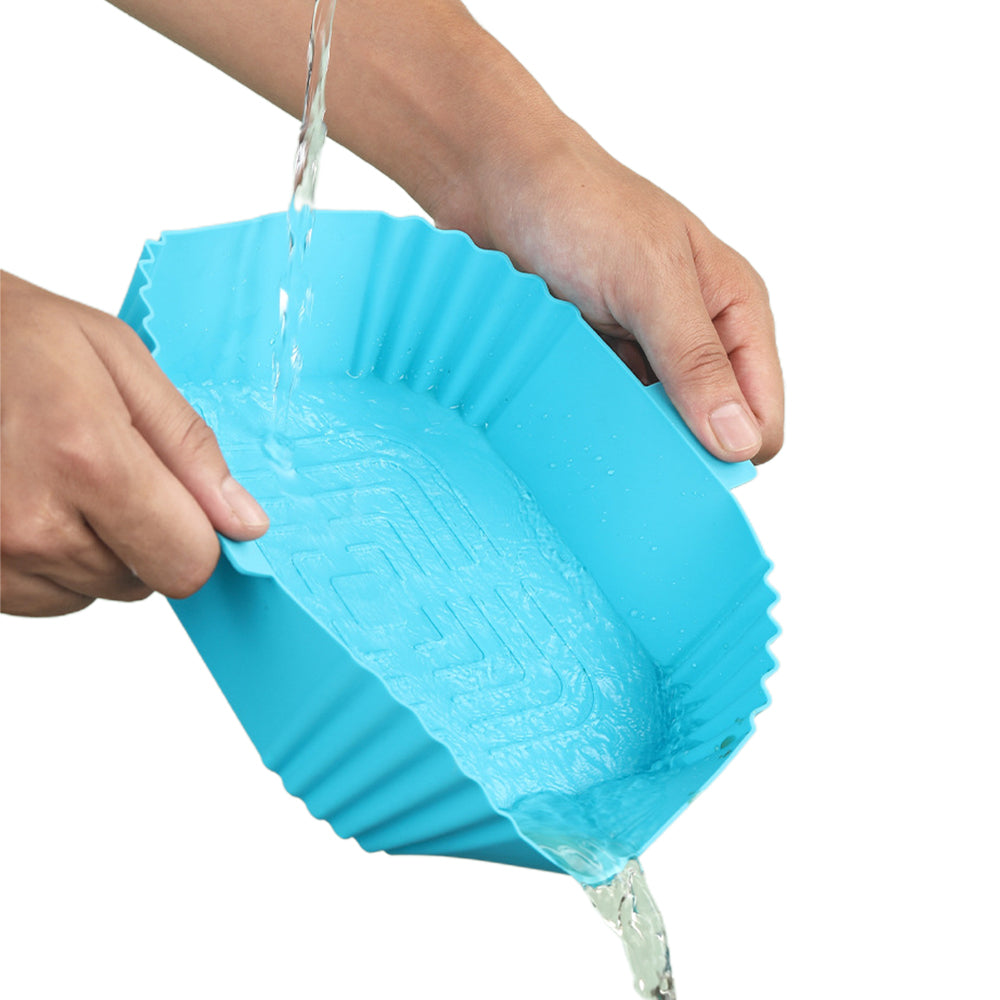 2X Reusable Square Air Fryer Silicone Pot Red Blue