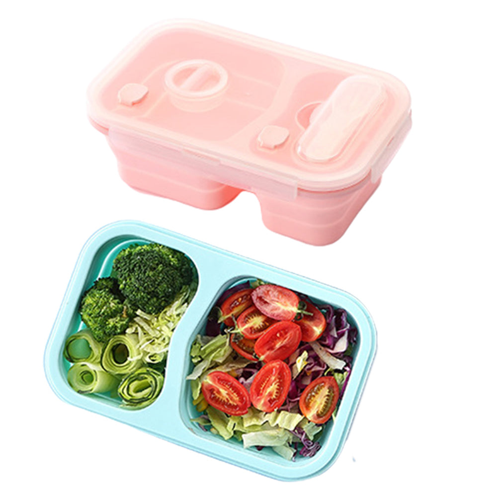 2X 2 Compartments Collapsible Silicone Lunch Box