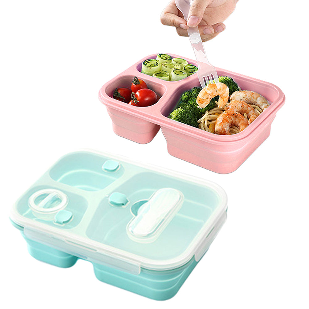 2X 3 Compartments Collapsible Silicone Lunch Box