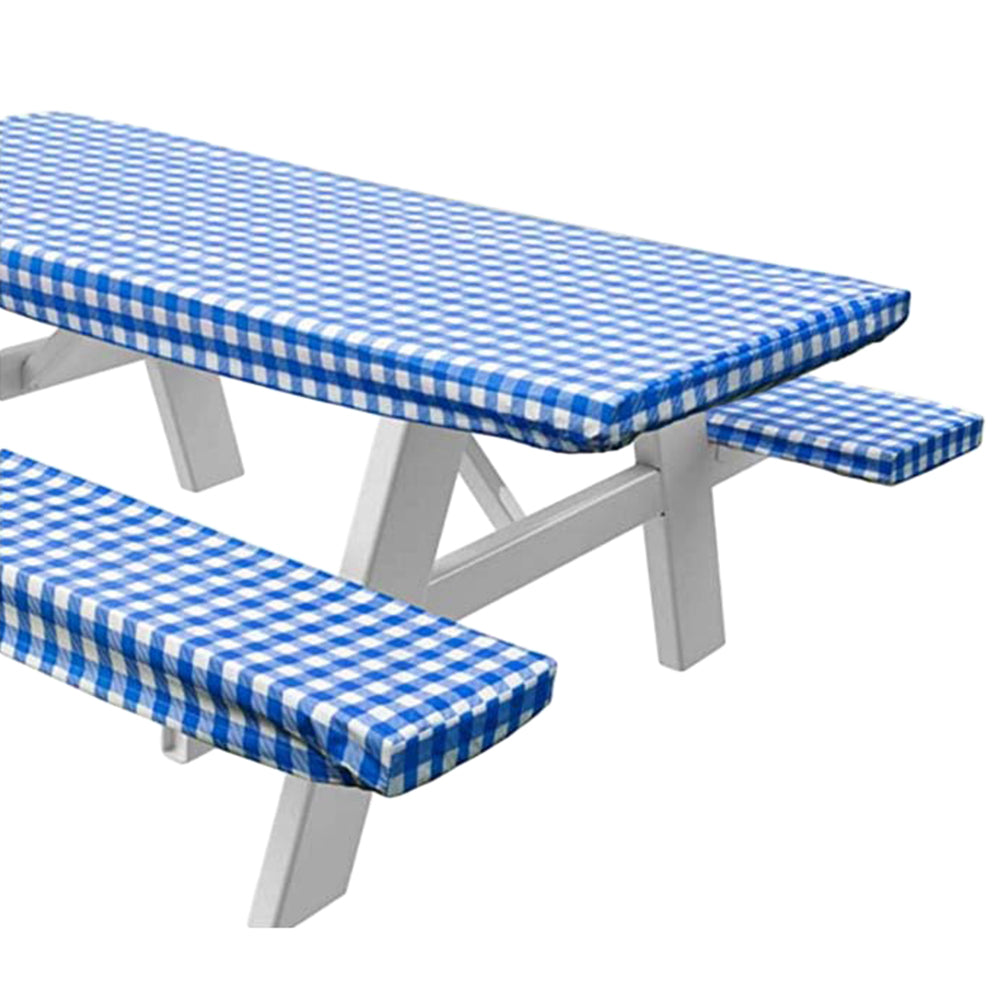 Set of 3Pcs Outdoor Tablecloth and Bench Seat Covers Blue