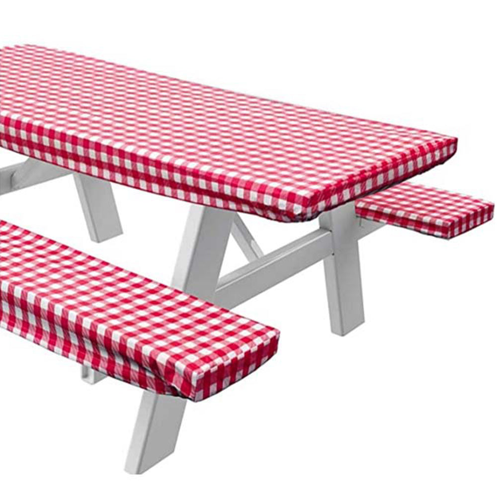 Set of 3Pcs Outdoor Tablecloth and Bench Seat Covers Red