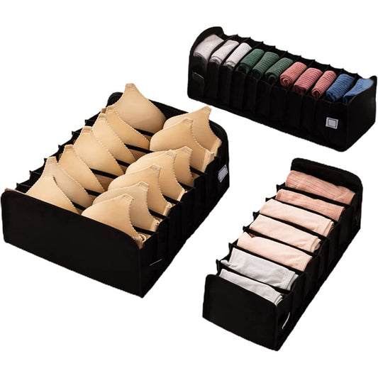 Set of 3Pcs Foldable Wardrobe Storage Box Black