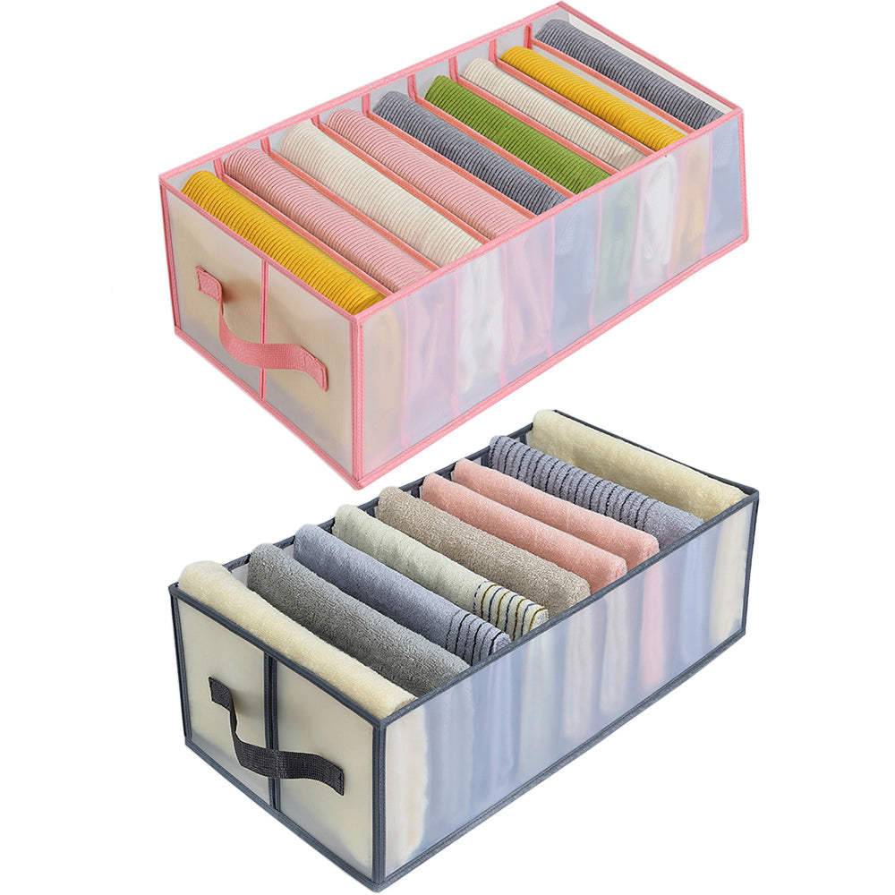 2Pcs 9 Grids Wardrobe Jeans Storage Divider Pink Grey