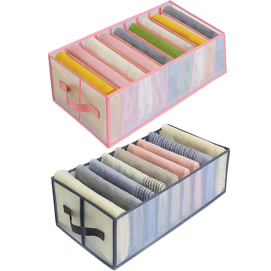 2Pcs 9 Grids Wardrobe Jeans Storage Divider Pink Grey