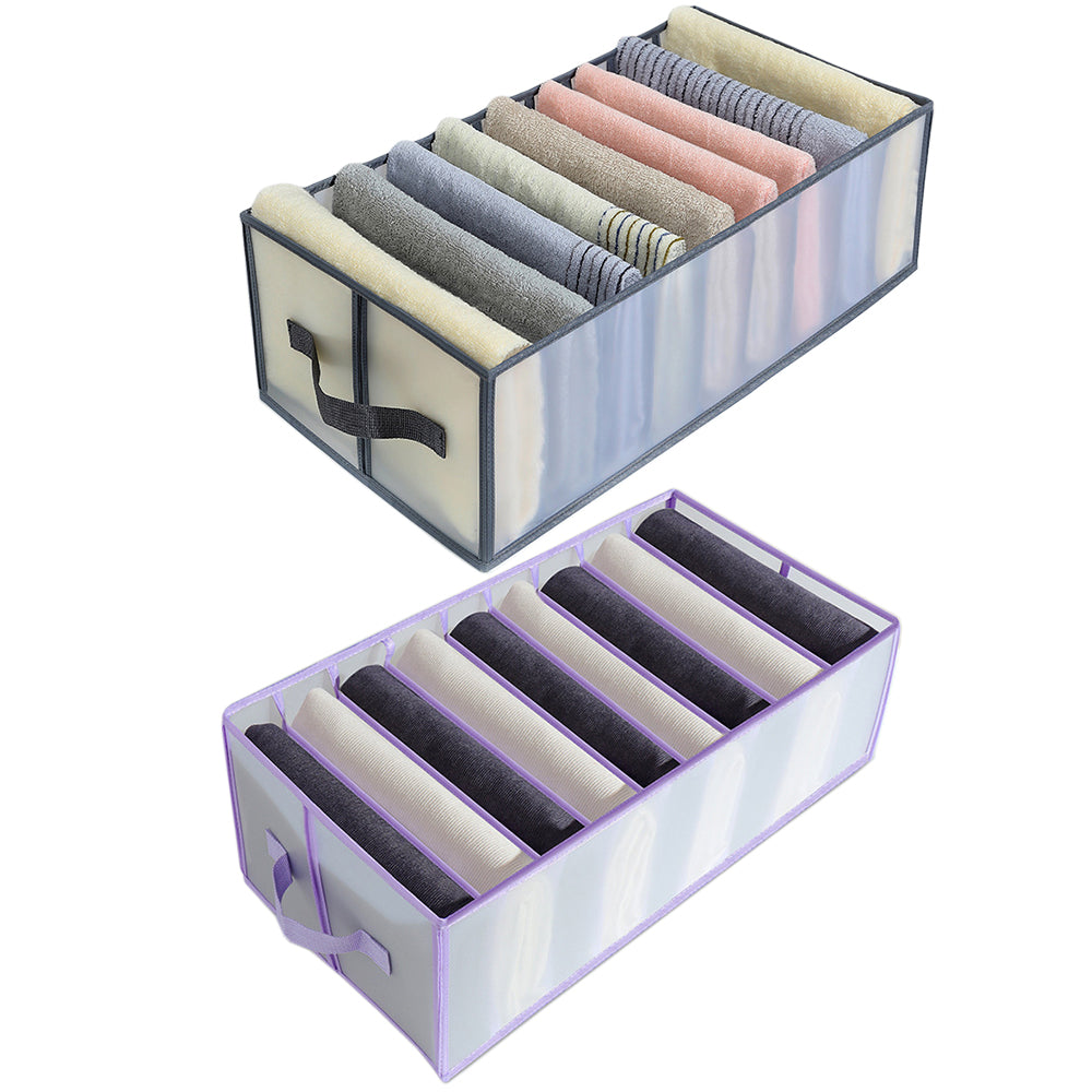 2Pcs 9 Grids Wardrobe Jeans Storage Divider Purple Grey