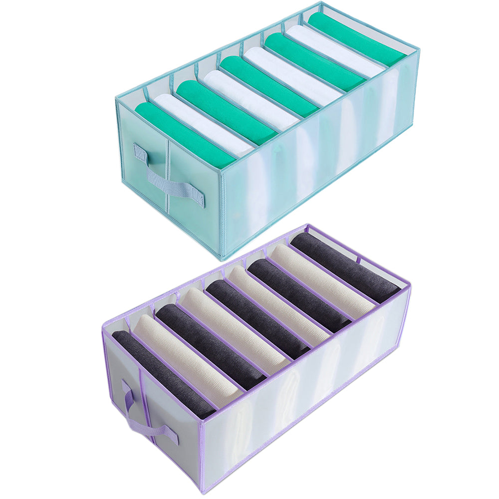 2Pcs 9 Grids Wardrobe Jeans Storage Divider Purple Blue