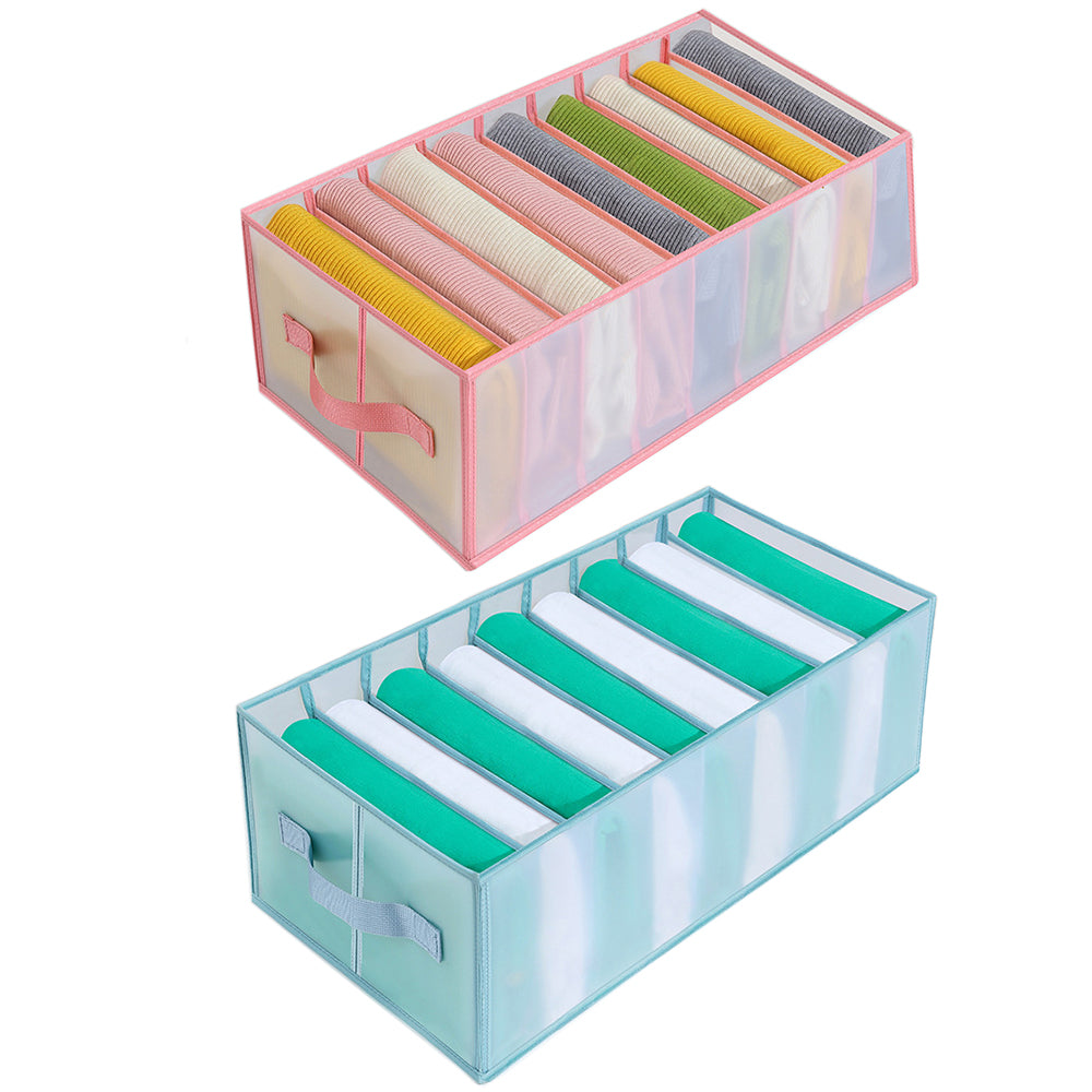 2Pcs 9 Grids Wardrobe Jeans Storage Divider Pink Blue