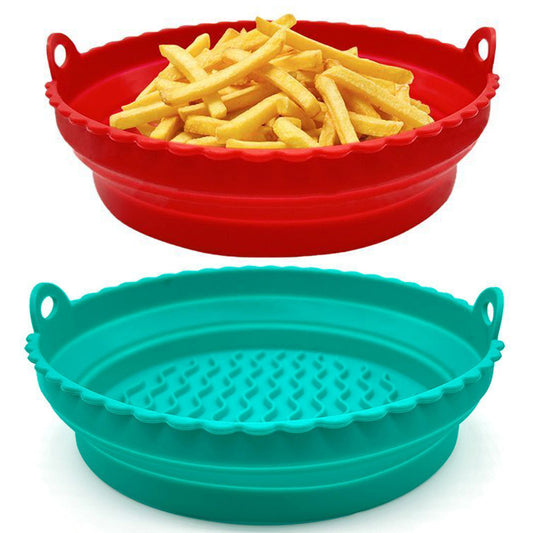 2Pcs 7.5 Inch Foldable Air Fryer Silicone Pot Red Green