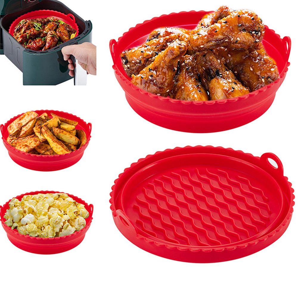 2Pcs 7.5 Inch Foldable Air Fryer Silicone Pot Red Green