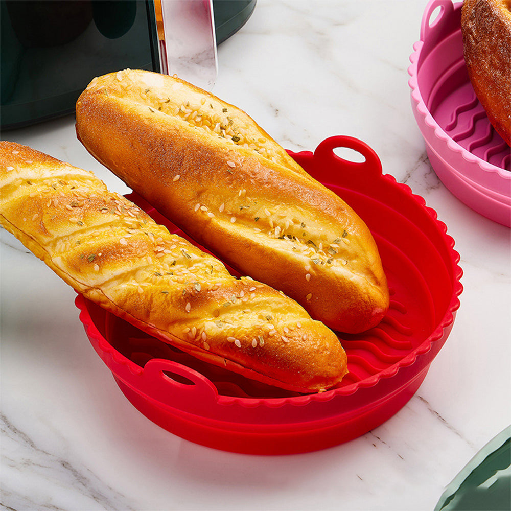 2Pcs 7.5 Inch Foldable Air Fryer Silicone Pot Blue Red