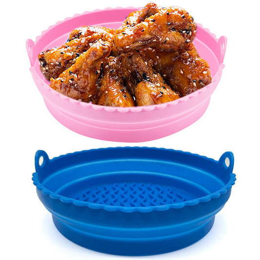 2Pcs 7.5 Inch Foldable Air Fryer Silicone Pot Blue Pink