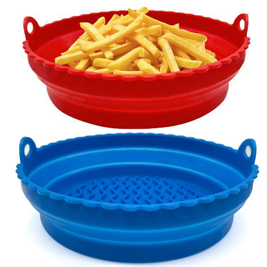 2Pcs 7.5 Inch Foldable Air Fryer Silicone Pot Blue Red