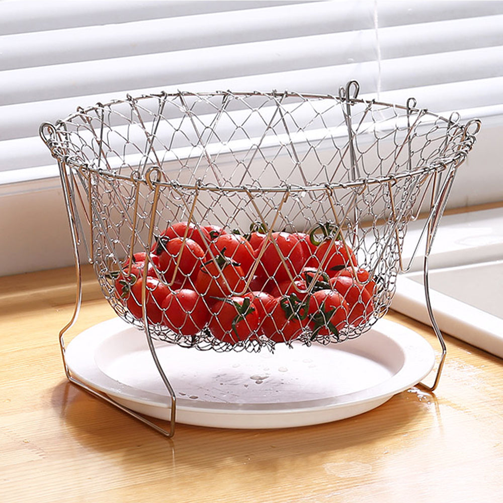 1X Kitchen Stainless Steel Folding Frying Basket