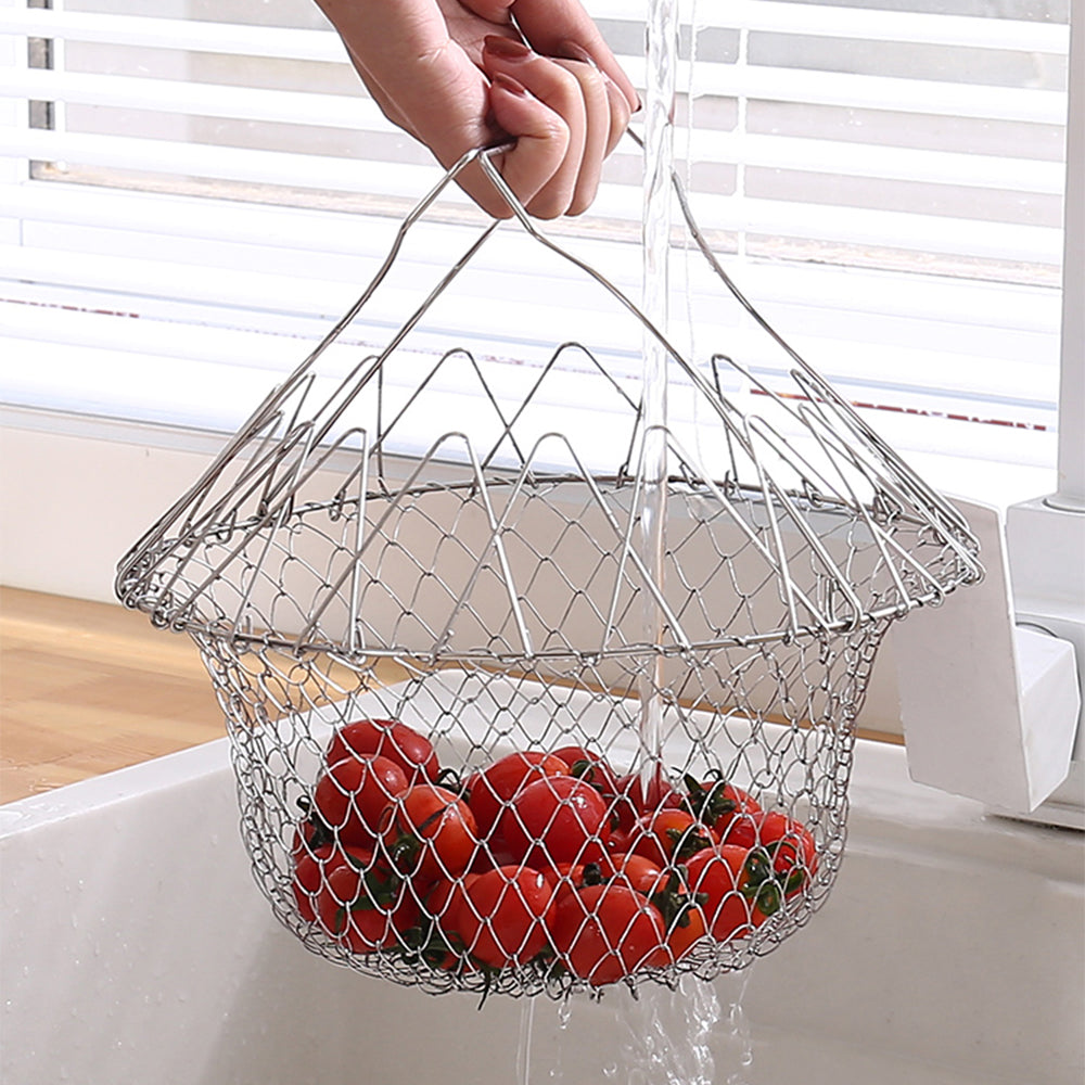 2X Kitchen Stainless Steel Folding Frying Basket