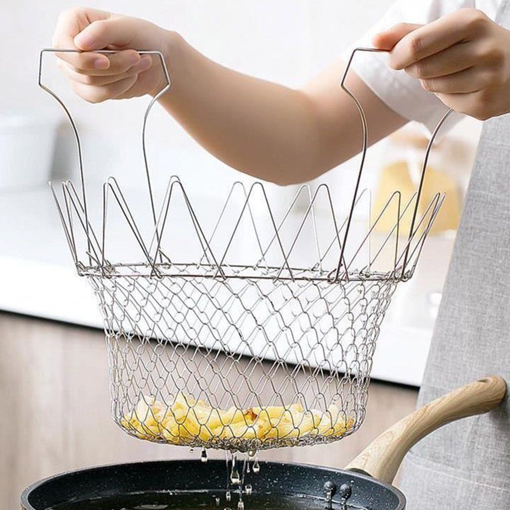 2X Kitchen Stainless Steel Folding Frying Basket