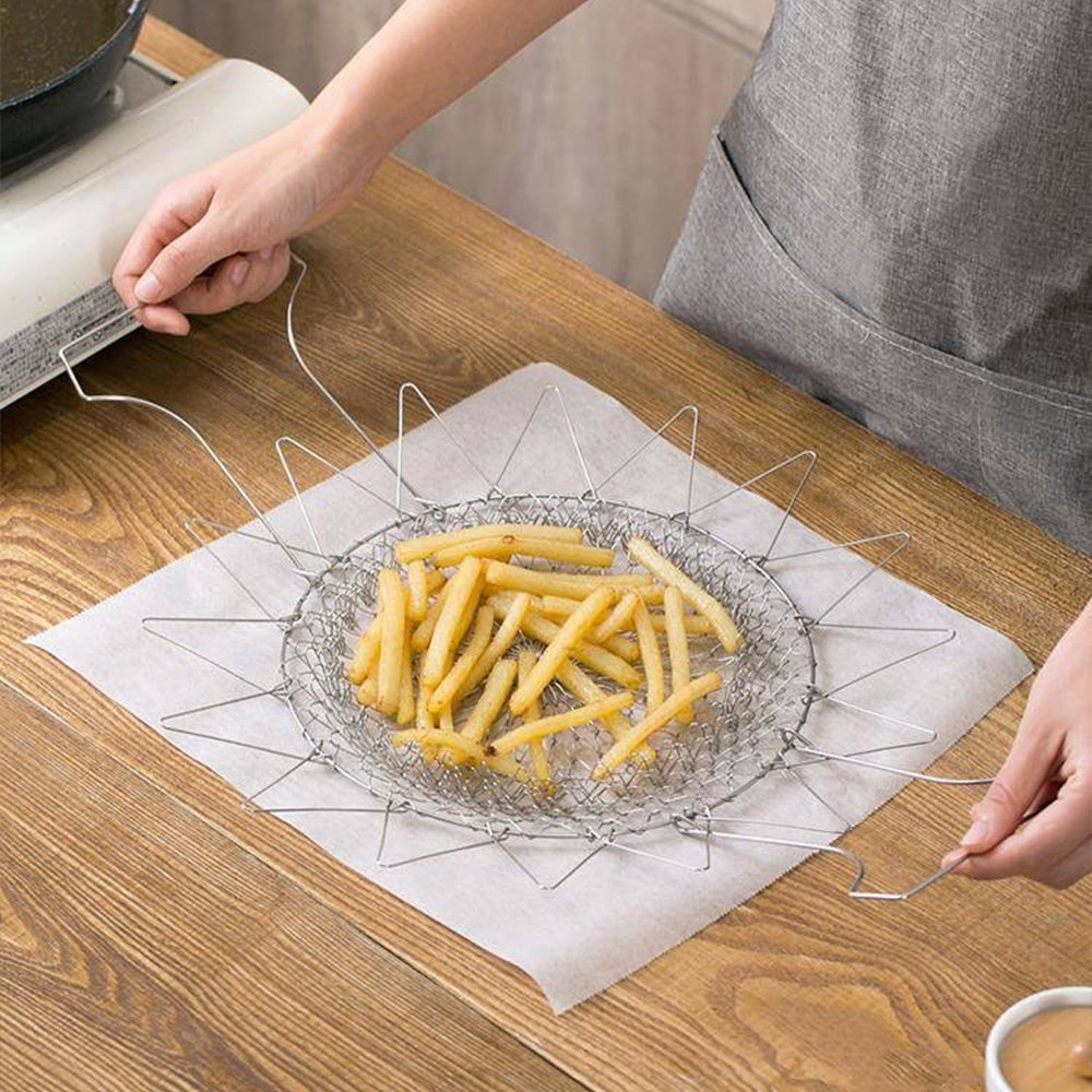 1X Kitchen Stainless Steel Folding Frying Basket