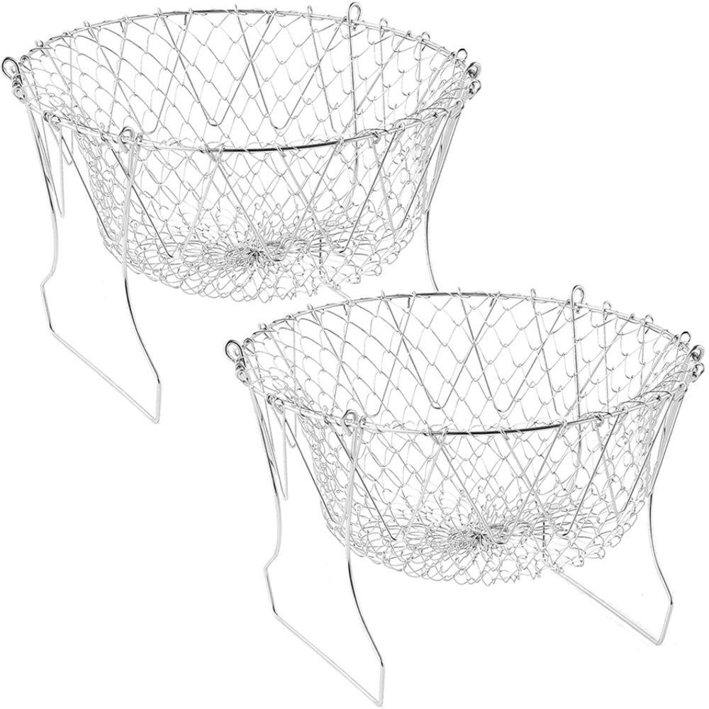 2X Kitchen Stainless Steel Folding Frying Basket