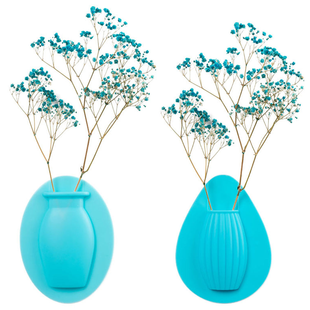 2Pcs Wall Mount Silicone Sticky Small Vase Blue