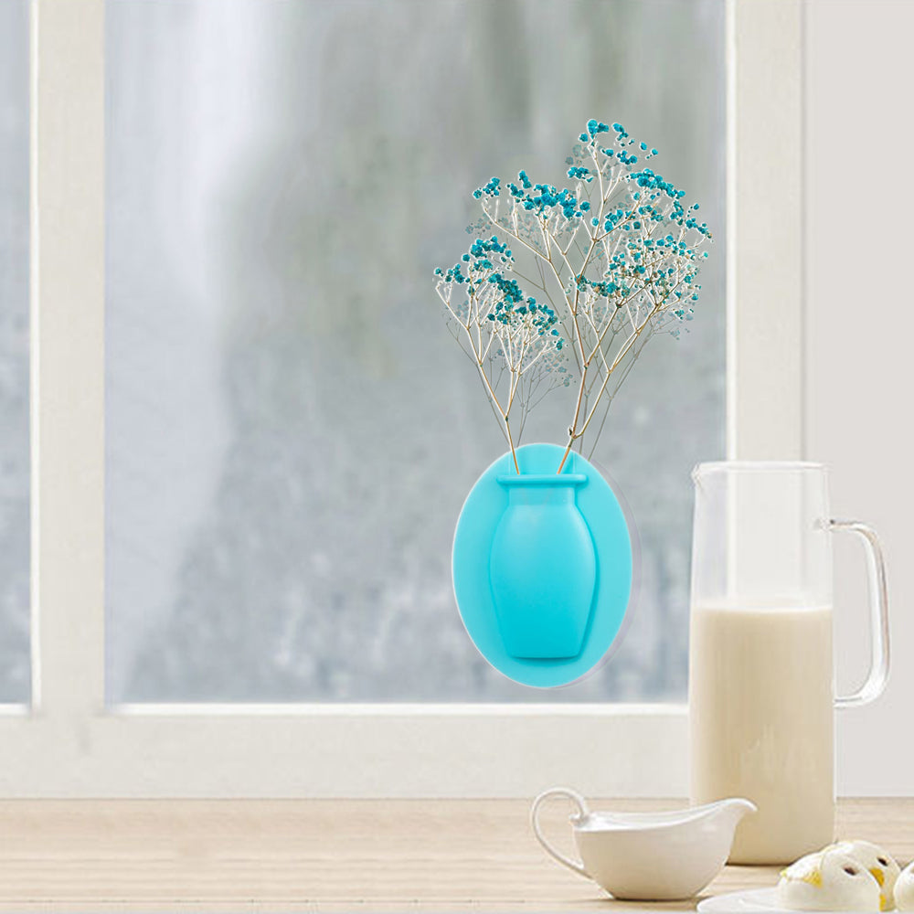 4Pcs Wall Mount Silicone Sticky Small Vase Blue