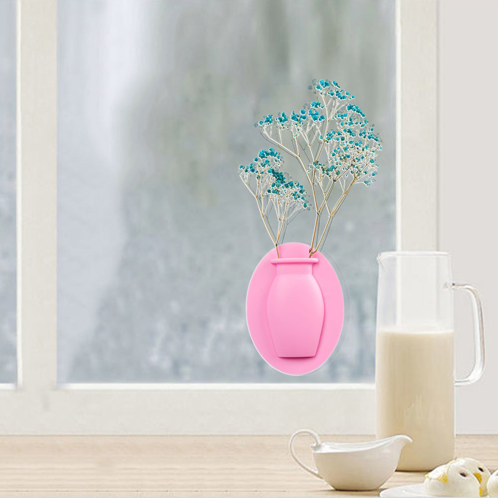 4Pcs Wall Mount Silicone Sticky Small Vase Pink