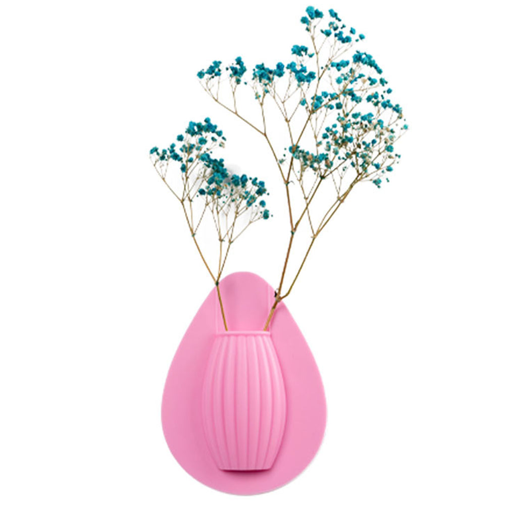 2Pcs Wall Mount Silicone Sticky Small Vase Pink