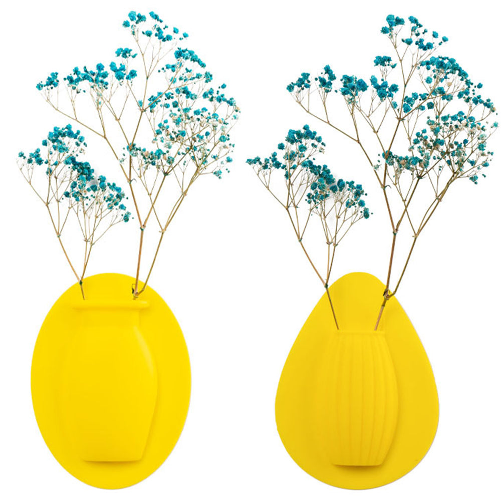 2Pcs Wall Mount Silicone Sticky Small Vase Yellow