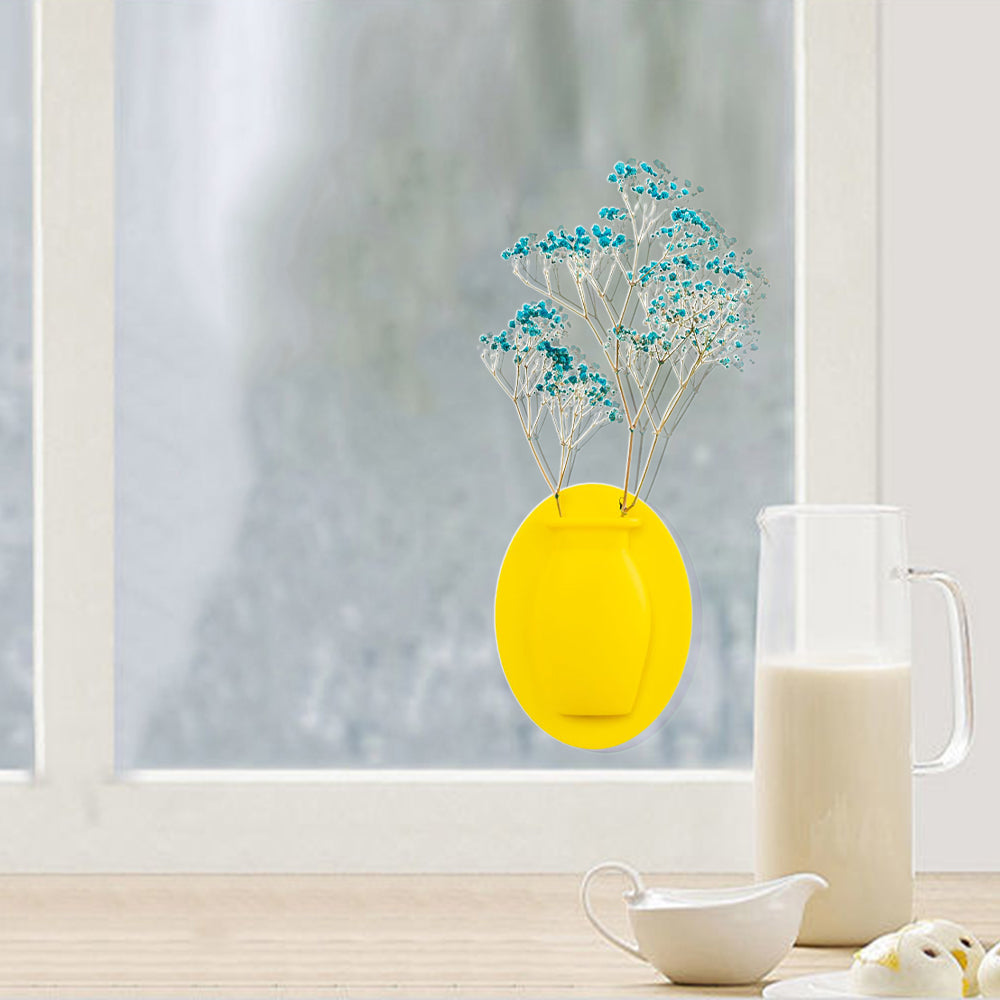 2Pcs Wall Mount Silicone Sticky Small Vase Yellow