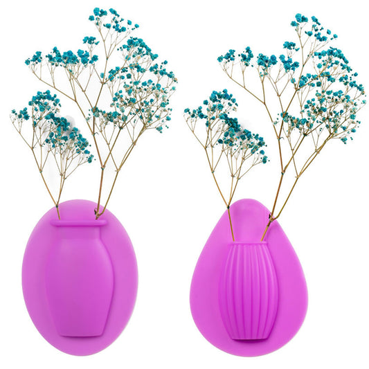 2Pcs Wall Mount Silicone Sticky Small Vase Purple