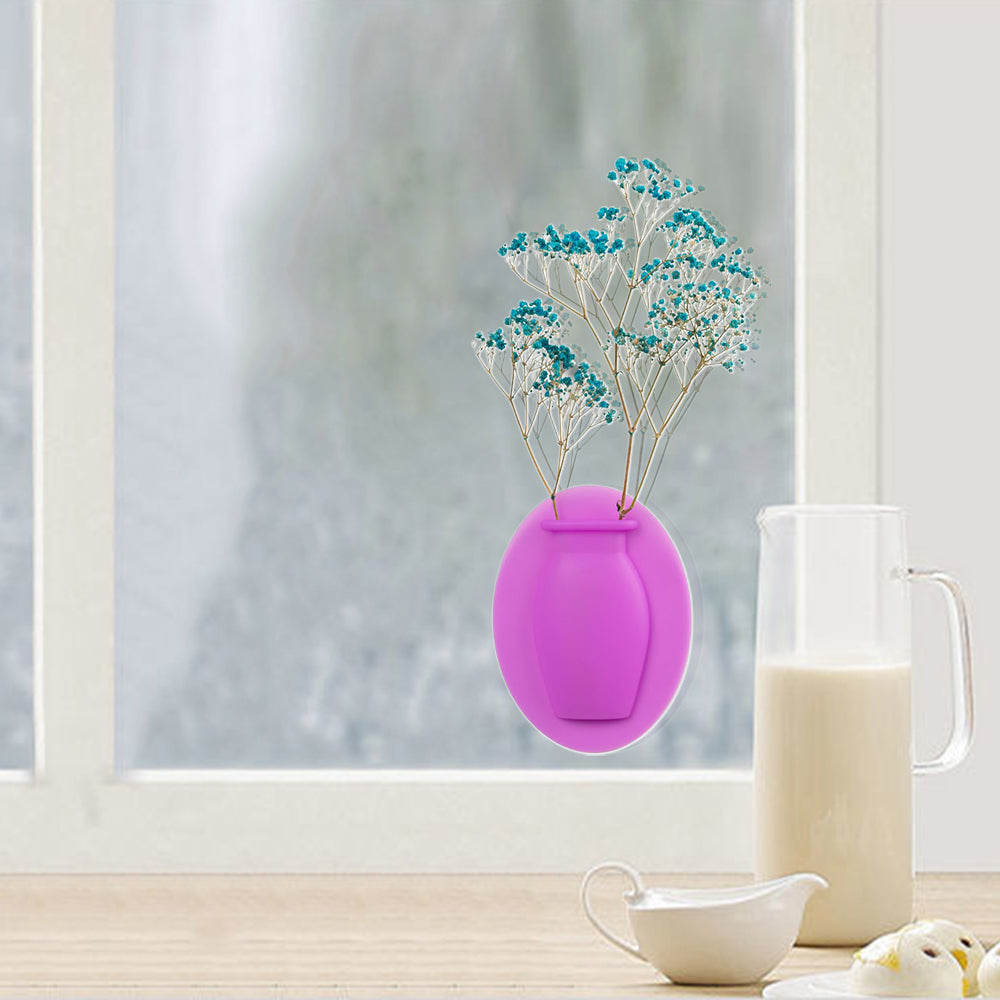 4Pcs Wall Mount Silicone Sticky Small Vase Purple