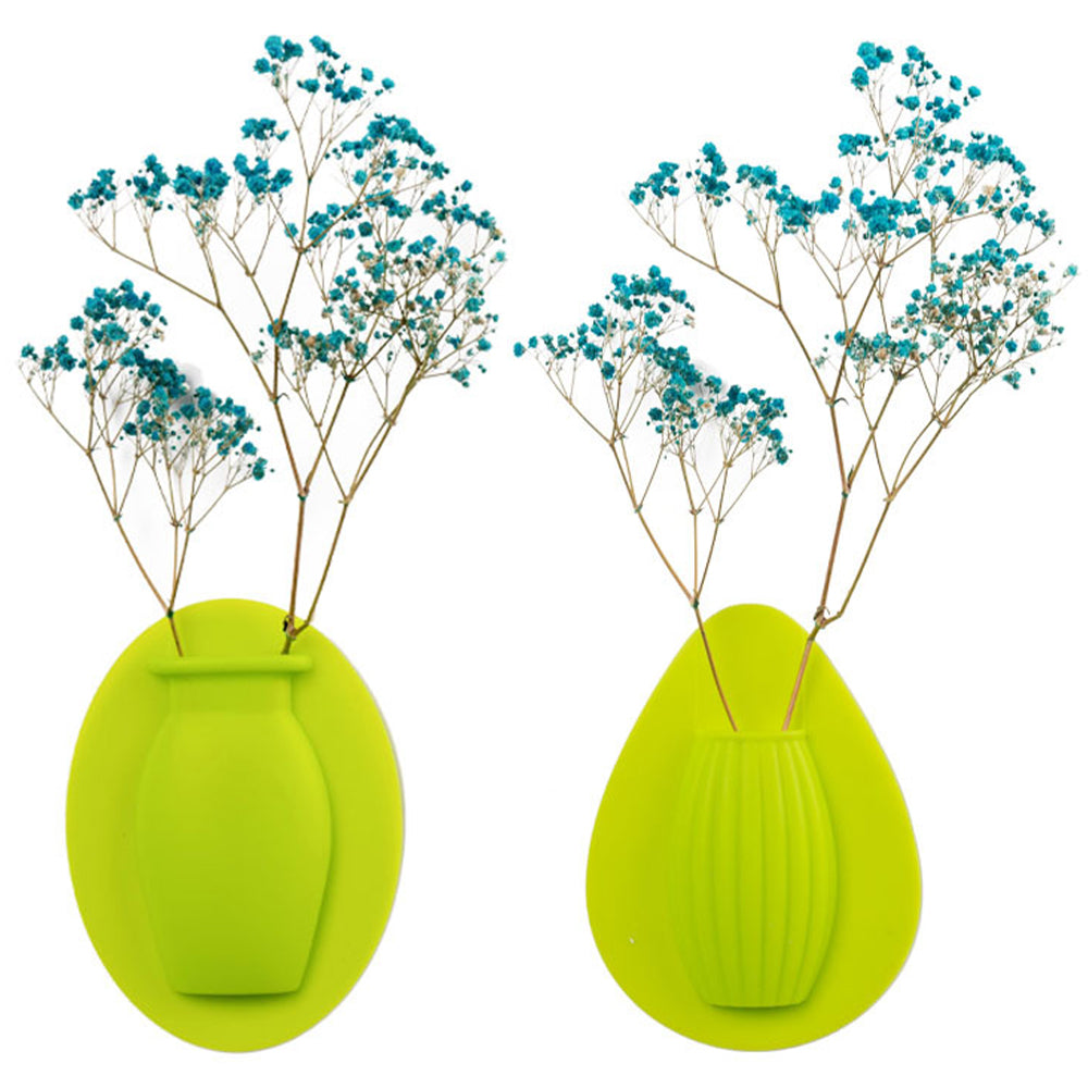 2Pcs Wall Mount Silicone Sticky Small Vase Green