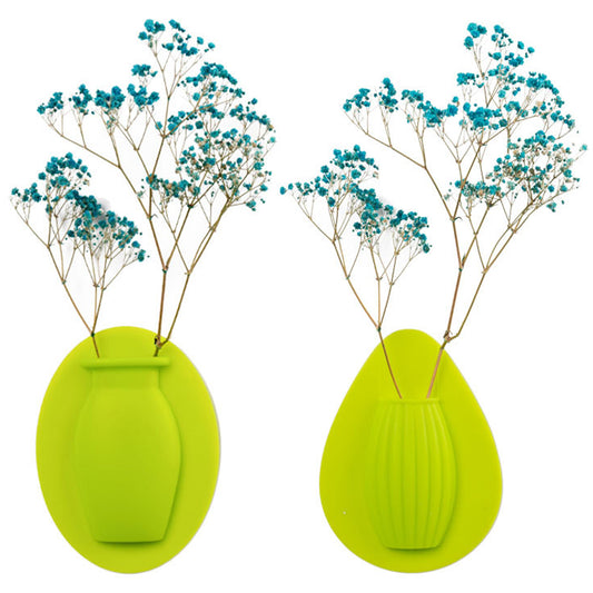 2Pcs Wall Mount Silicone Sticky Small Vase Green