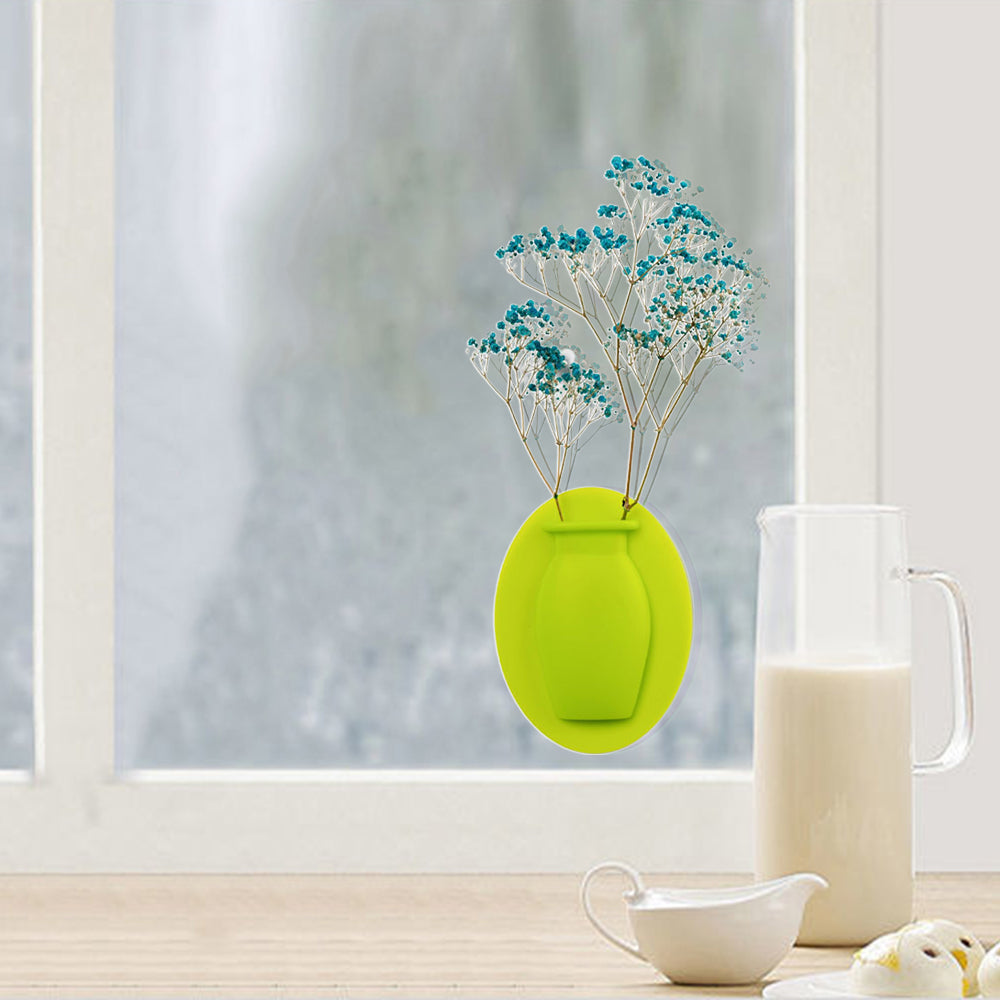 2Pcs Wall Mount Silicone Sticky Small Vase Green