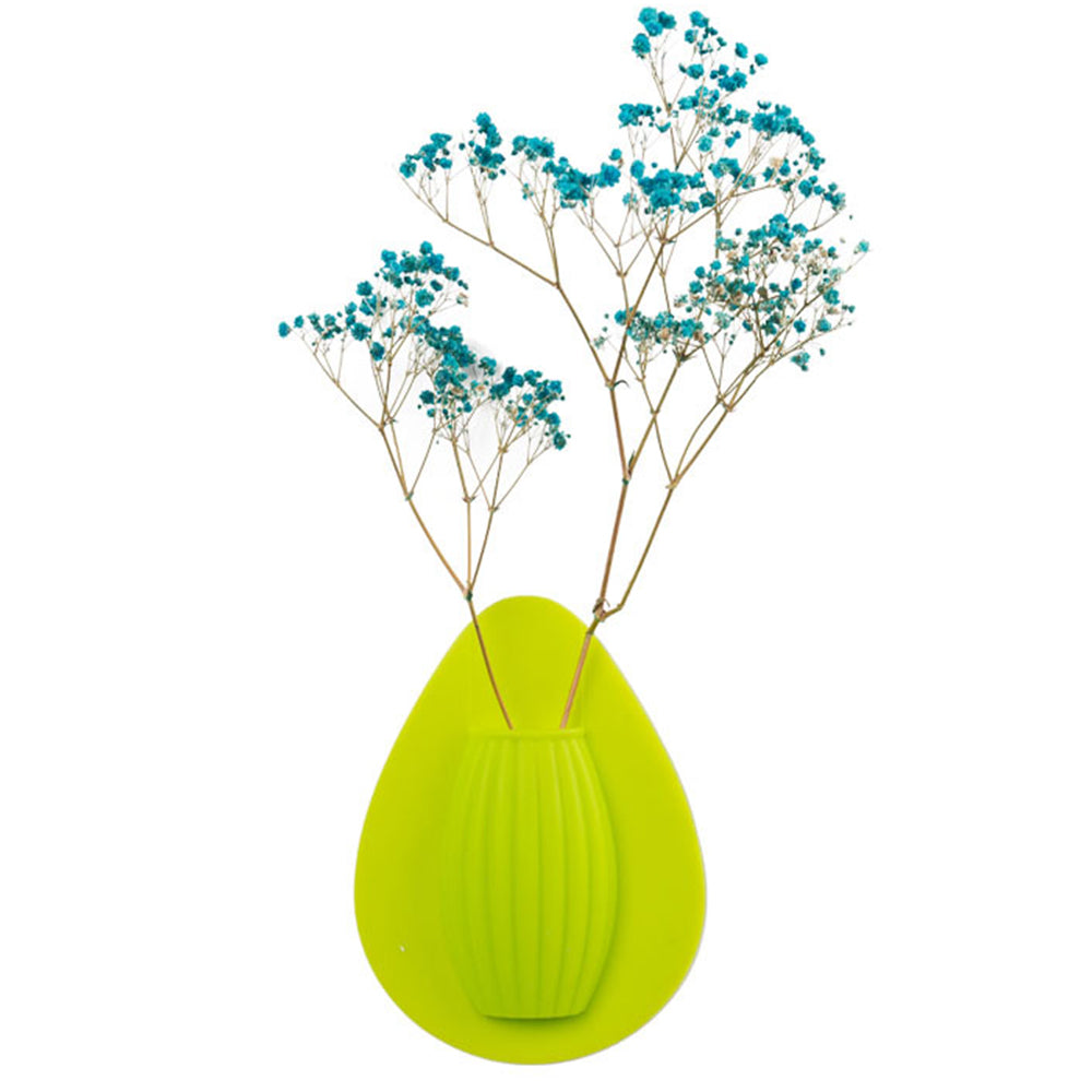 2Pcs Wall Mount Silicone Sticky Small Vase Green