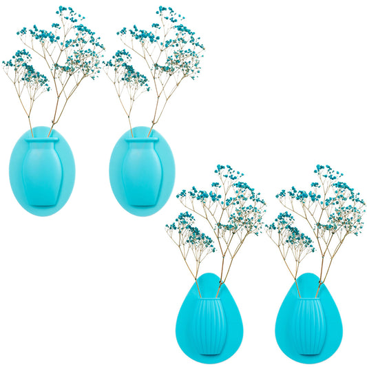 4Pcs Wall Mount Silicone Sticky Small Vase Blue