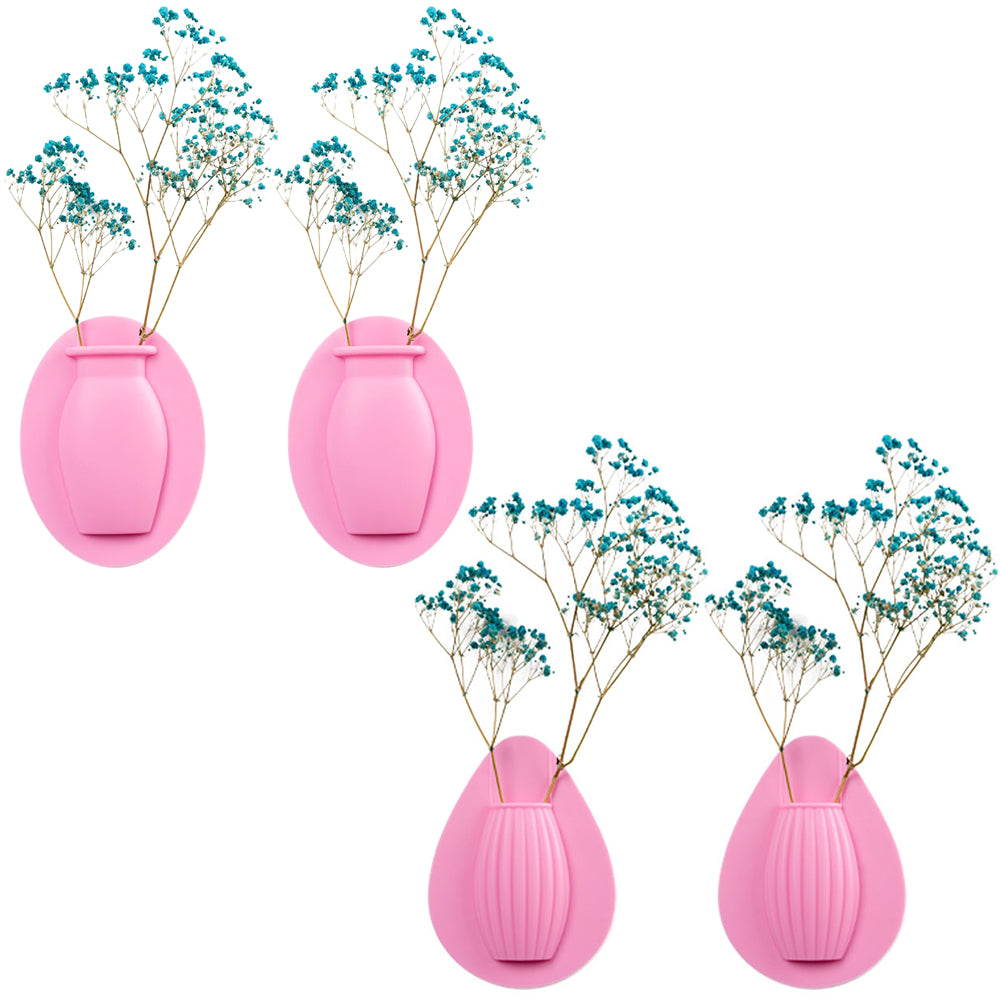 4Pcs Wall Mount Silicone Sticky Small Vase Pink