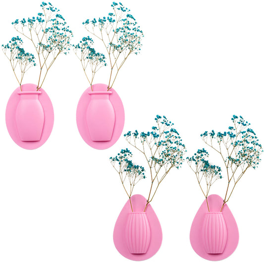 4Pcs Wall Mount Silicone Sticky Small Vase Pink