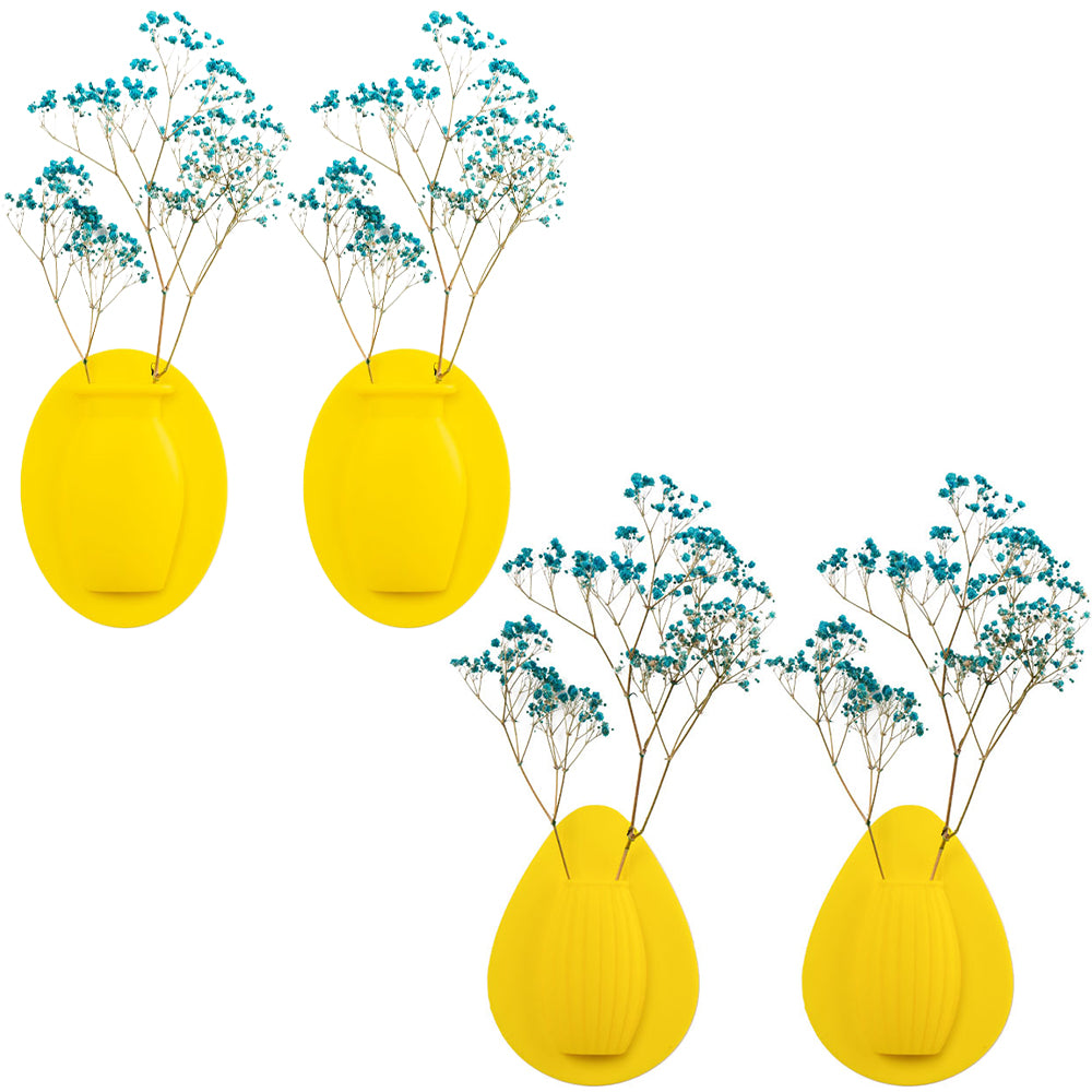 4Pcs Wall Mount Silicone Sticky Small Vase Yellow