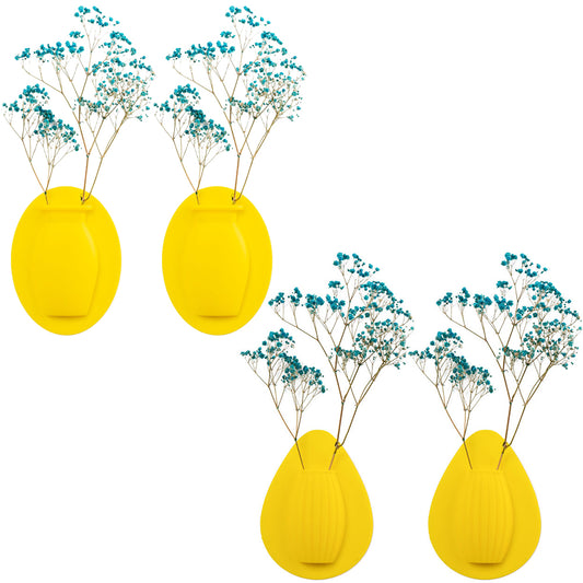 4Pcs Wall Mount Silicone Sticky Small Vase Yellow