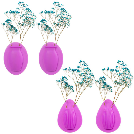 4Pcs Wall Mount Silicone Sticky Small Vase Purple
